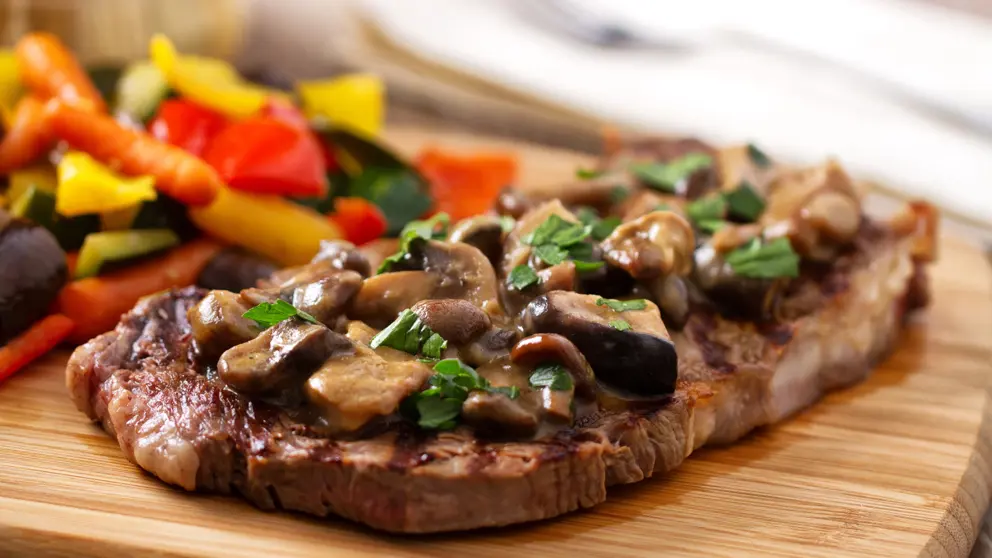 Garlic herb steaks with sautéed mushrooms