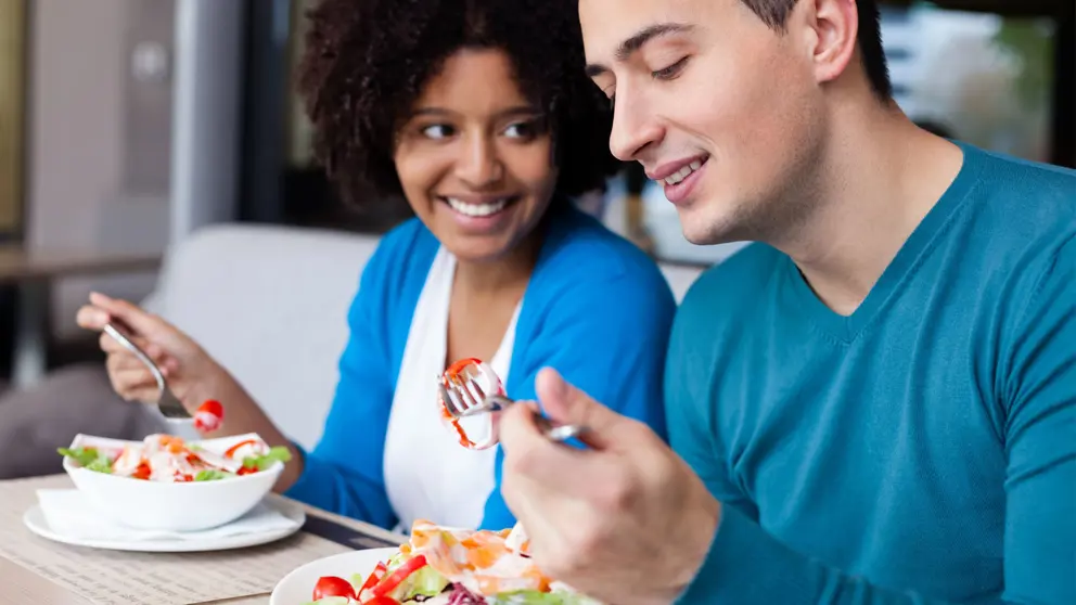 Couple having lunch at restaurant