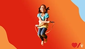 A girl jumping rope in mid-air.